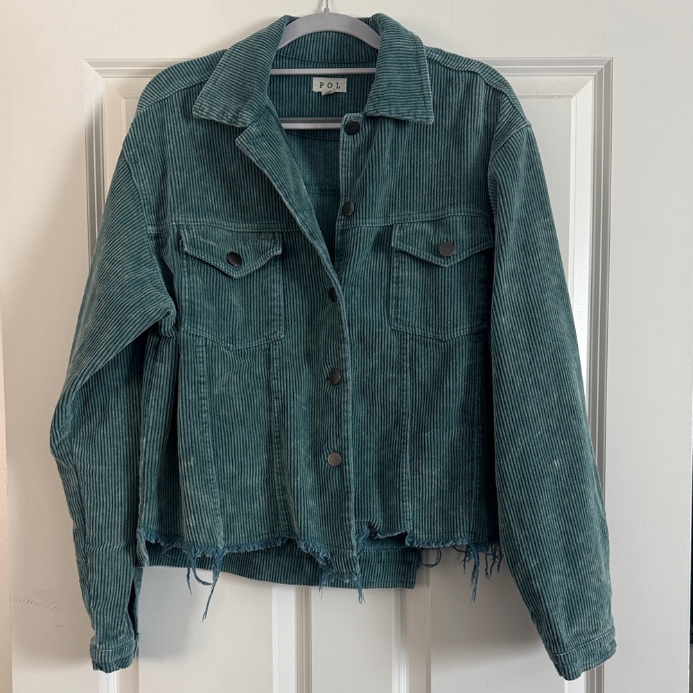 POL Distressed Corduroy Jacket - Teal